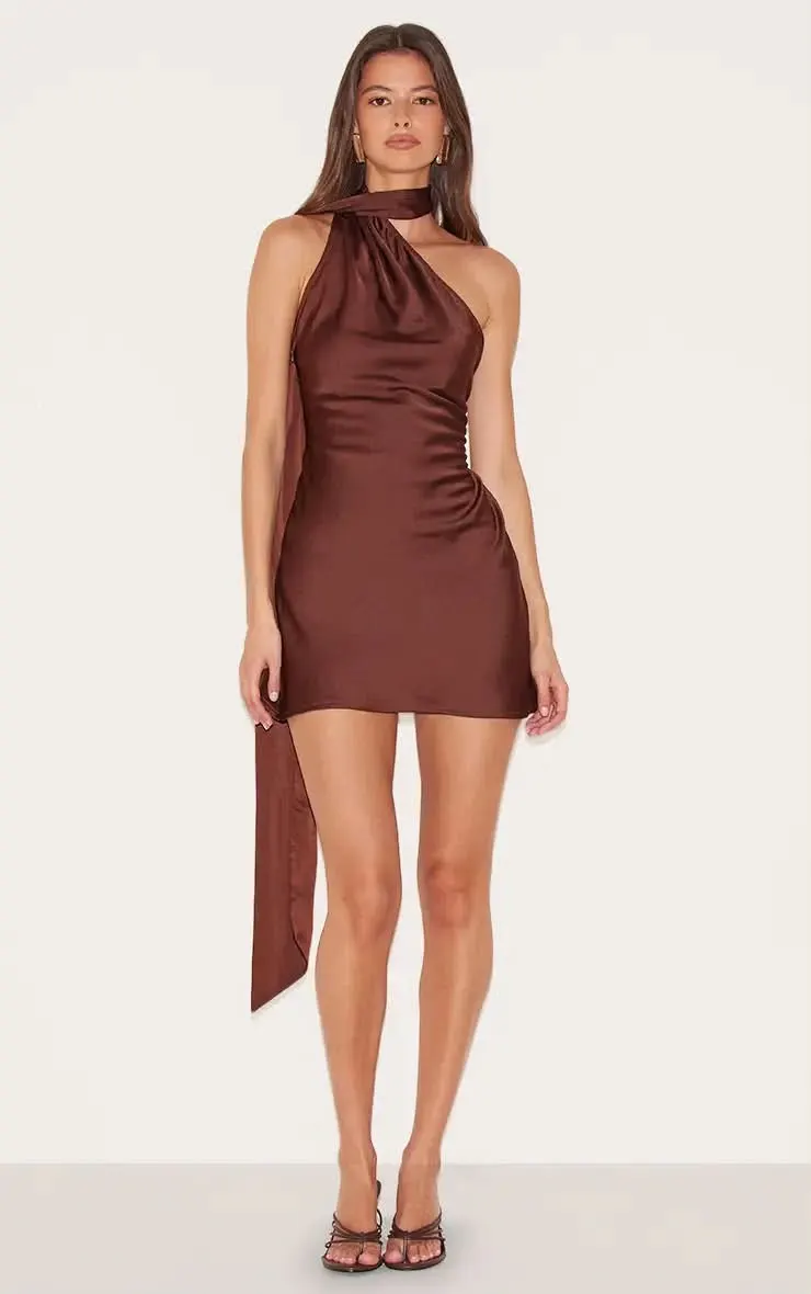 Satin Chocolate Hourglass Elegant Dress