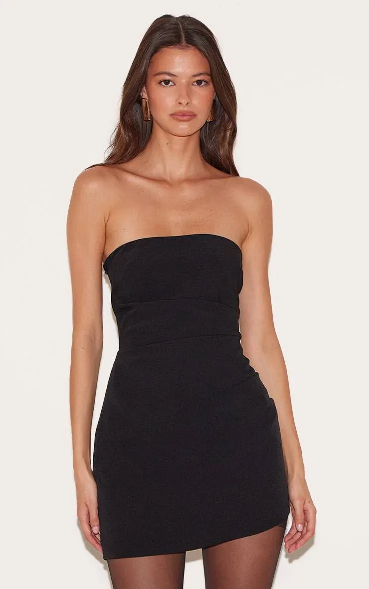 Black Bandeau Ruched Mini Dress