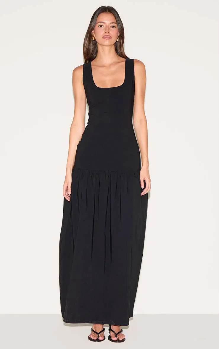 Stretch Woven Drop Waist Maxi Dress