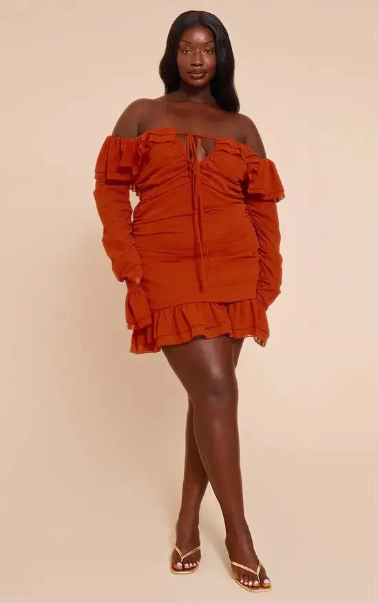 Red Ruffle Detail Shift Dress