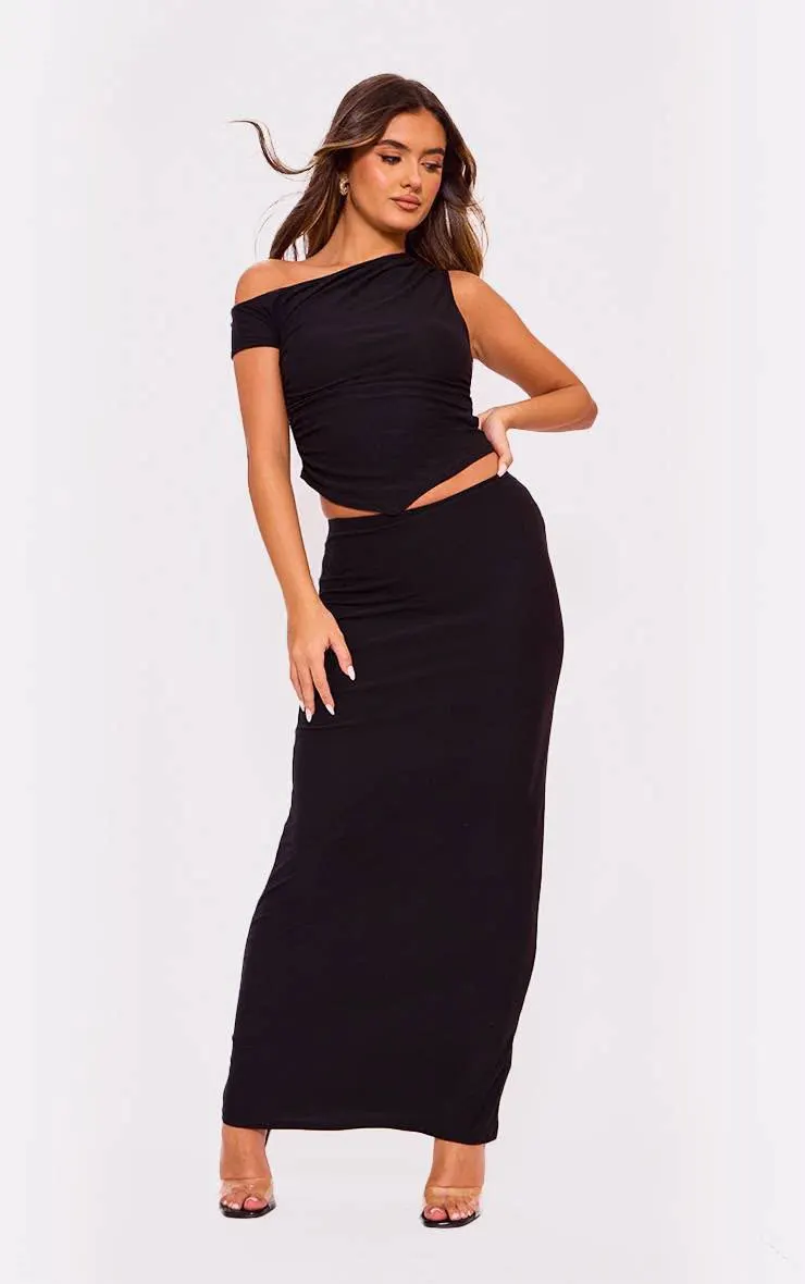 Black Soft Touch Low Rise Maxi Skirt