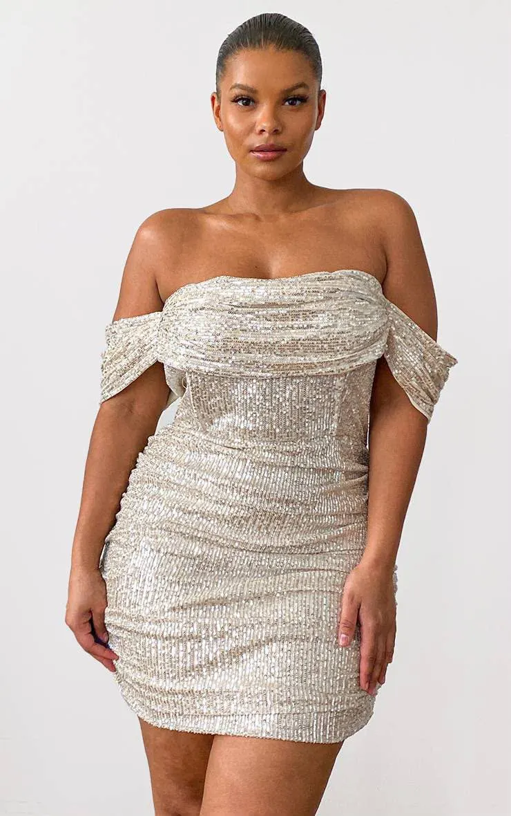 Plus Sequin Bardot Bodycon Dress