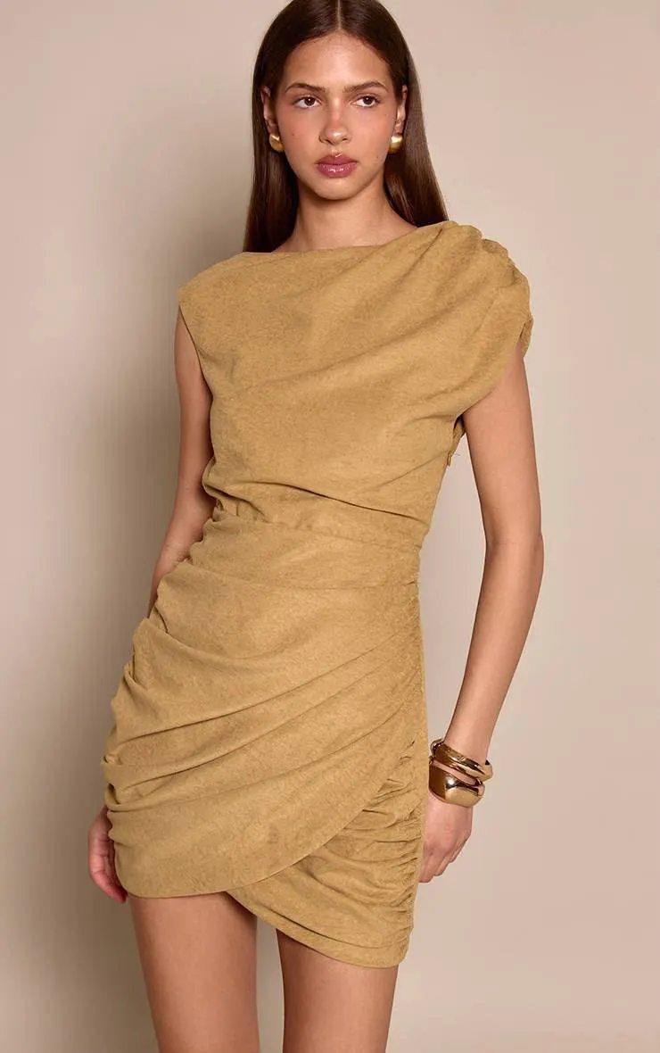 Textured Ruched Wrap Mini Dress