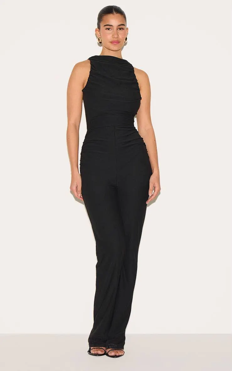 Black Soft Touch Ruched Straight Leg Jumpsuit