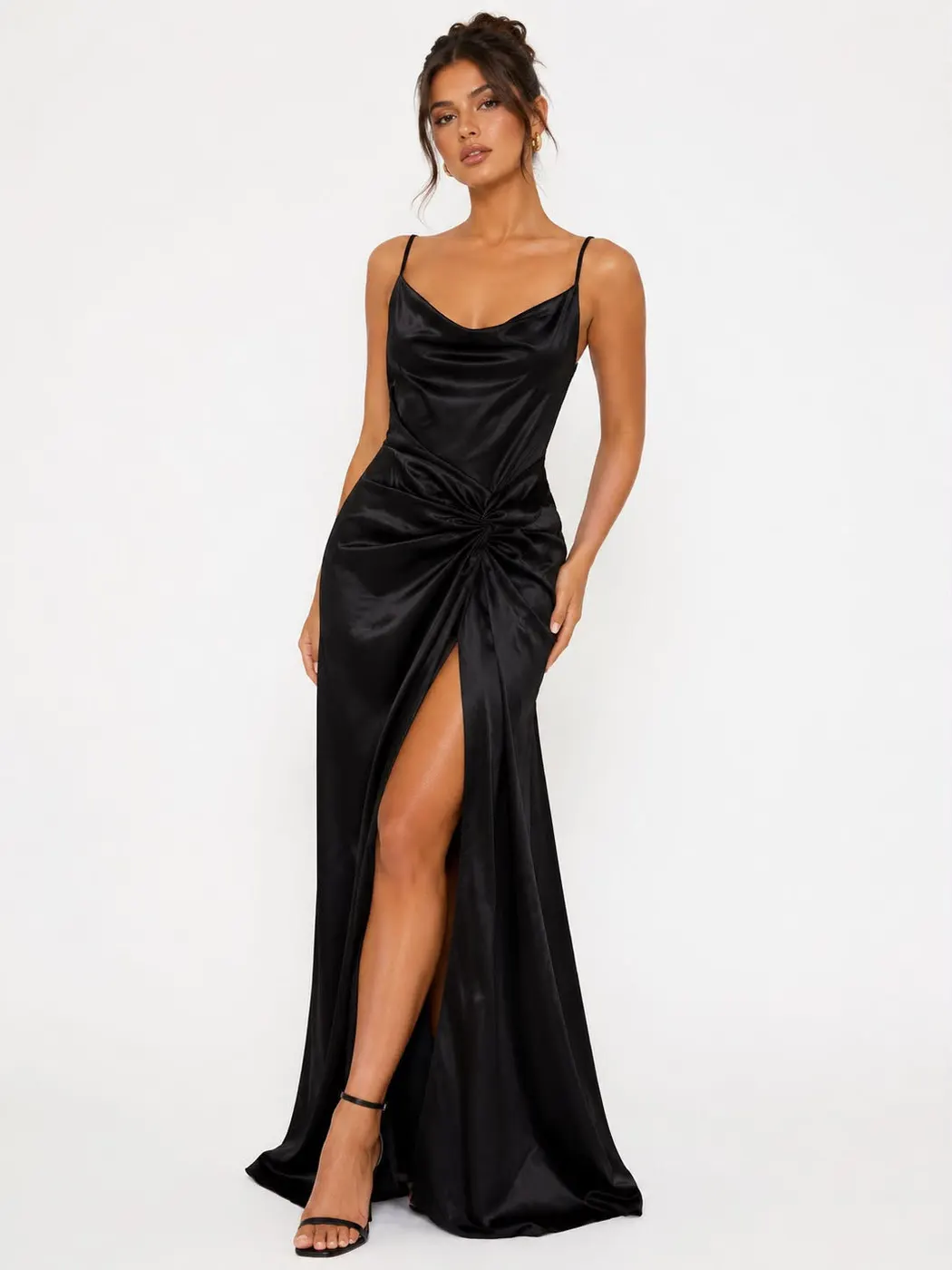 Sleek Black Satin Maxi Dress